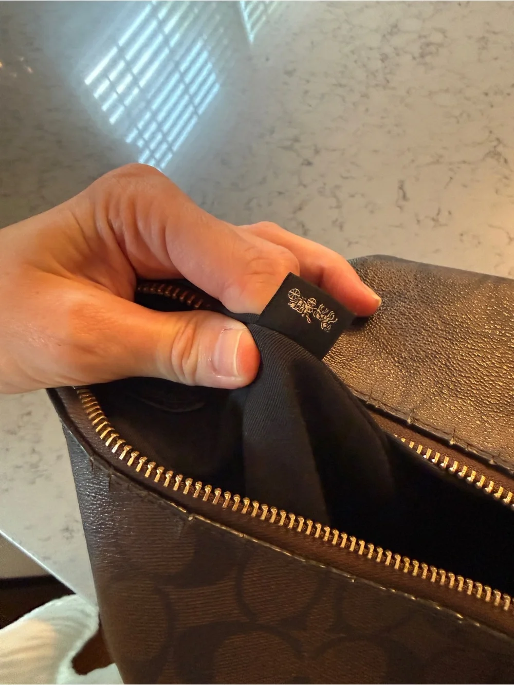 Coach Pennie Shoulder Bag Signature Canvas Brown Black Leather C1523